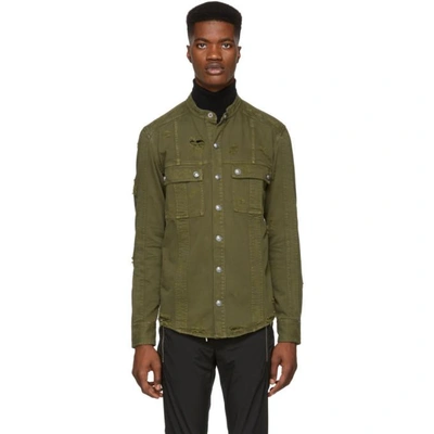 Shop Balmain Khaki Distressed Shirt In 147 Kaki