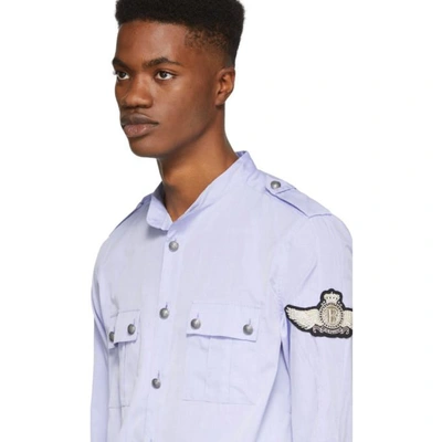 Shop Balmain Blue Military Sleeve Badge Shirt In 150bleuciel