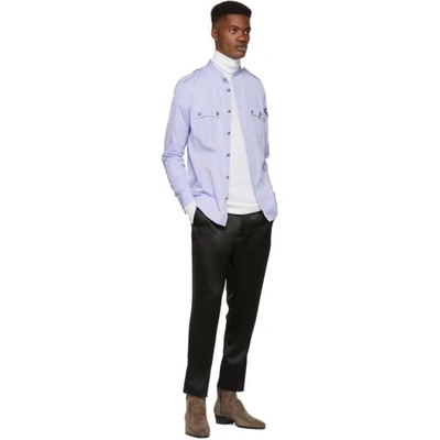 Shop Balmain Blue Military Sleeve Badge Shirt In 150bleuciel