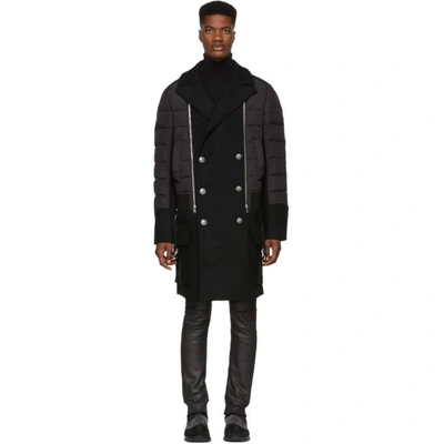 Shop Balmain Black Caban Mix Coat In 176 Noir