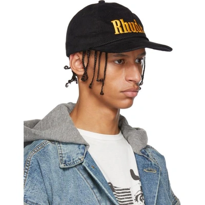 Shop Rhude Black Corduroy Logo Cap In Black Blk