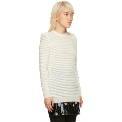 Shop Balmain White Mohair Ribbed Sweater In C0001 Blanc