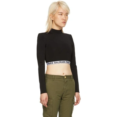 Shop Balmain Black Cropped Logo T-shirt In C5101 Nr/bl