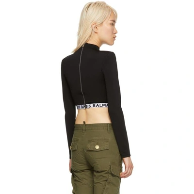 Shop Balmain Black Cropped Logo T-shirt In C5101 Nr/bl