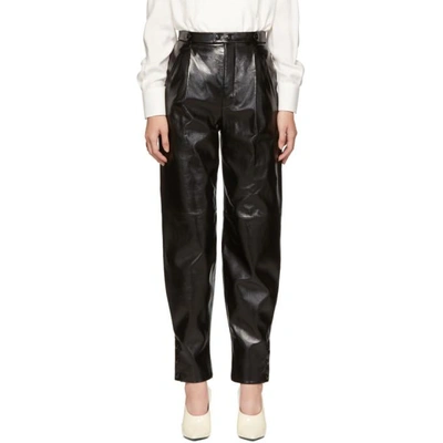 Shop Givenchy Black Leather High-waisted Trousers In 001 Black