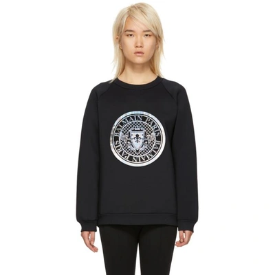 Shop Balmain Black And Silver Coin Logo Sweatshirt In 5148c Nr/ar