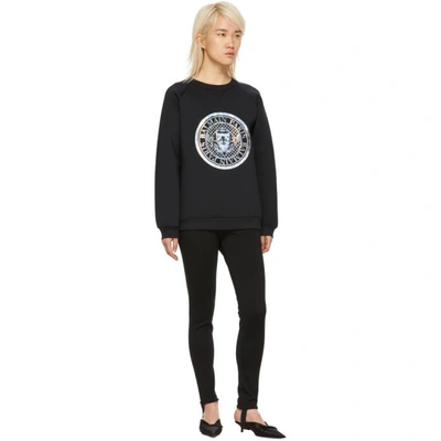 Shop Balmain Black And Silver Coin Logo Sweatshirt In 5148c Nr/ar