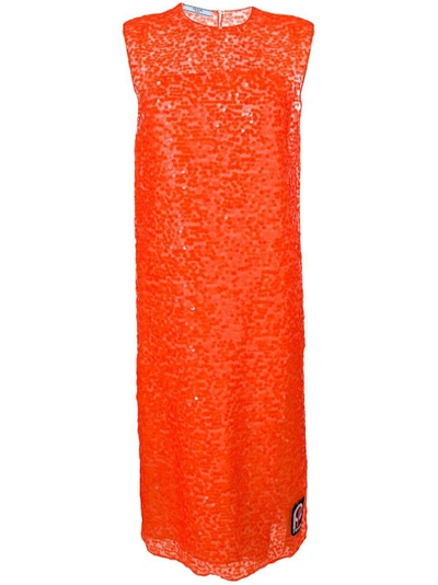 Shop Prada Sequinned Midi Dress - Orange
