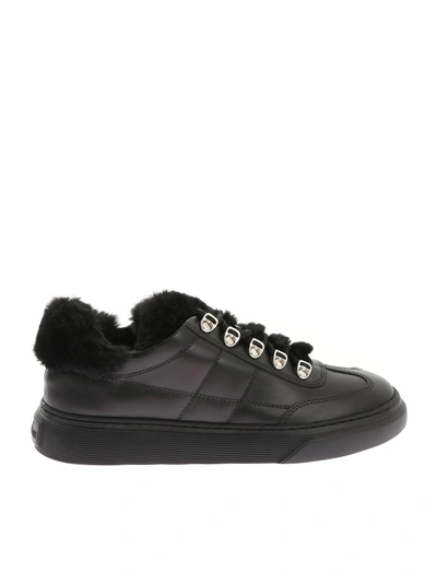 Shop Hogan Fur Trim Sneakers In Black