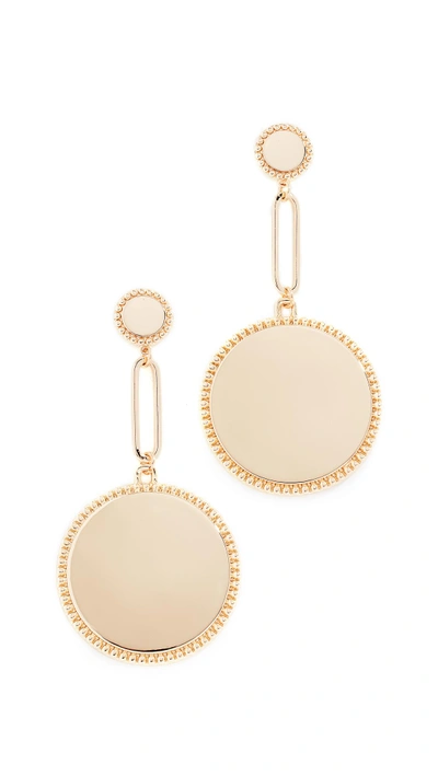 Shop Rebecca Minkoff Double Medallion Drop Earrings In Yellow Gold