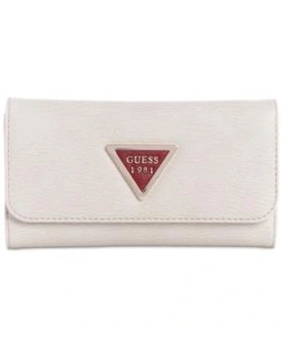 Shop Guess Lauri Boxed Slim Clutch Wallet In Chalk Multi/gold