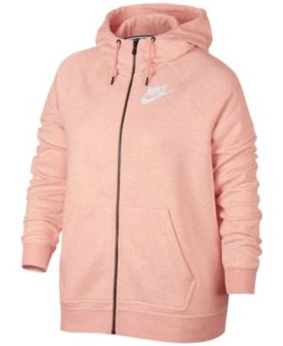 Shop Nike Plus Size Sportswear Zip Hoodie In Storm Pink/white