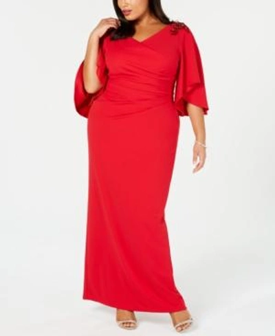 Shop Adrianna Papell Plus Size Embellished Draped Gown In Red