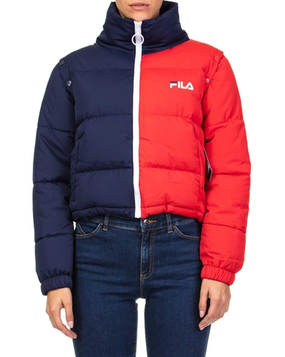 Shop Fila Puffer Jacket In Blue - Red