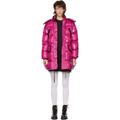 Shop Red Valentino Pink Down Glossy Coat In Fa9 Magenta