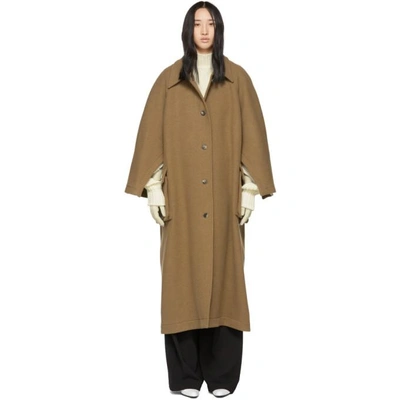 Shop A.w.a.k.e. Tan Open Raglan Sleeve Coat In Butterscotc