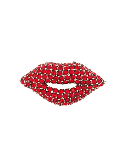 Shop Sonia Rykiel Embellished Lip Brooch In Red