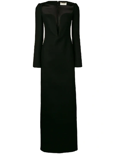 Shop Saint Laurent Plunging Heart Neckline Dress In Black