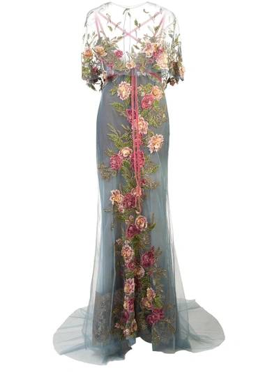 Shop Marchesa Embroidered Floral Gown - Blue