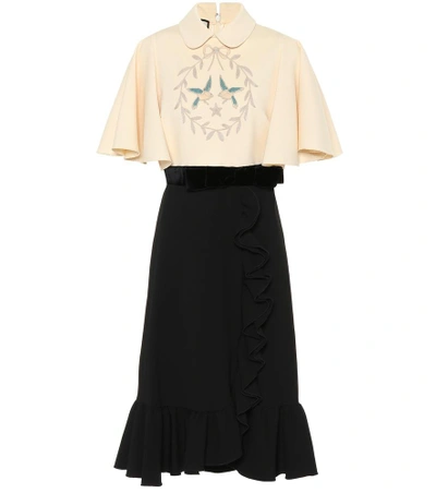 Shop Gucci Embroidered Midi Dress In Black