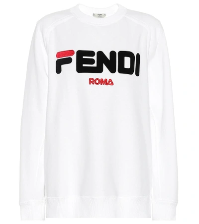 Shop Fendi Embroidered Cotton Jersey Sweatshirt In White