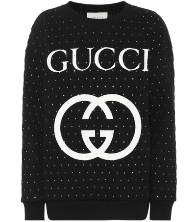 Shop Gucci Embellished Cotton Sweater In Black