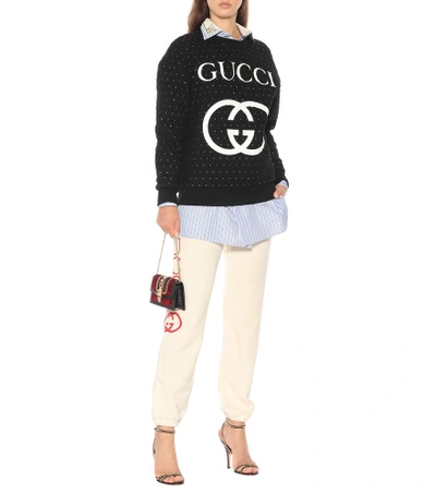 Shop Gucci Embellished Cotton Sweater In Black