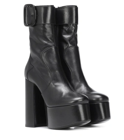 Shop Saint Laurent Billy Platform Leather Ankle Boots In Black