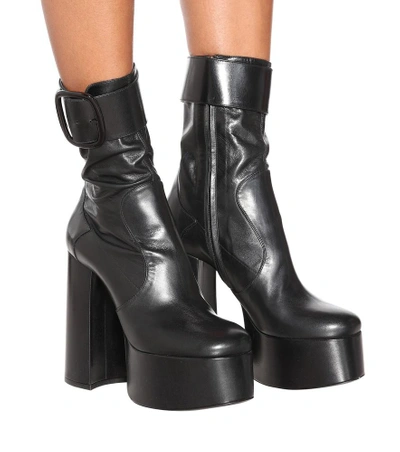 Shop Saint Laurent Billy Platform Leather Ankle Boots In Black