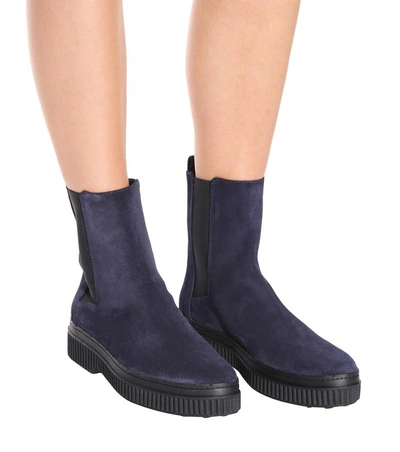 Shop Tod's Suede Ankle Boots In Blue