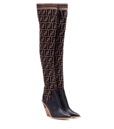 Shop Fendi Stretch Knit Over-the-knee Boots In Black