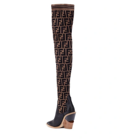 Shop Fendi Stretch Knit Over-the-knee Boots In Black