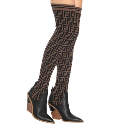 Shop Fendi Stretch Knit Over-the-knee Boots In Black