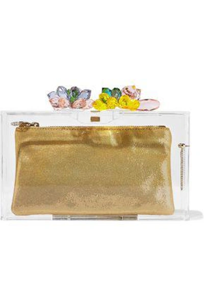 Shop Charlotte Olympia Woman Summertime Pandora Crystal-embellished Perspex Box Clutch Gold