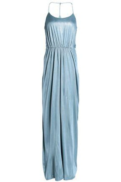 Shop Halston Heritage Gathered Metallic Jersey Gown In Sky Blue