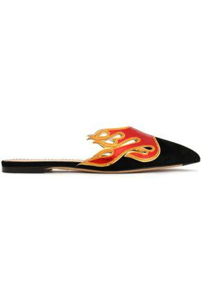 Shop Charlotte Olympia Woman Color-block Snake-effect Leather Suede Mules Black