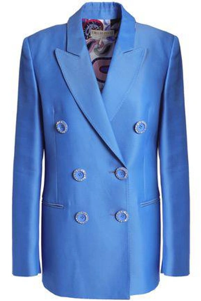 Shop Emilio Pucci Woman Double-breasted Wool And Silk-blend Twill Blazer Azure