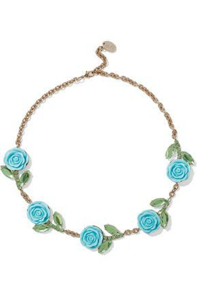 Shop Red Valentino Red(v) Woman Gold-tone, Crystal And Resin Necklace Turquoise