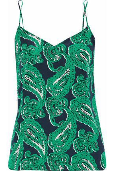 Shop Stella Mccartney Woman Poppy Snoozing Printed Stretch-silk Camisole Green