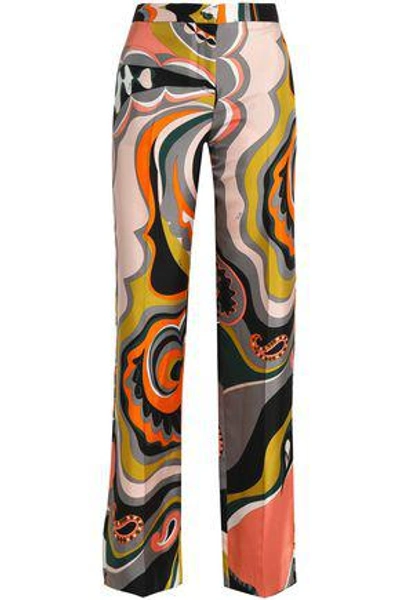 Shop Emilio Pucci Woman Printed Silk-twill Straight-leg Pants Multicolor
