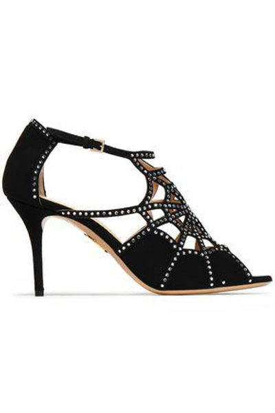 Shop Charlotte Olympia Woman Studded Cutout Suede Sandals Black