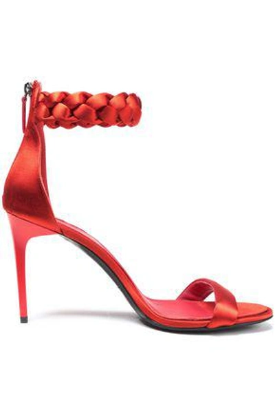 Shop Oscar De La Renta Braided And Smooth Satin Sandals In Red