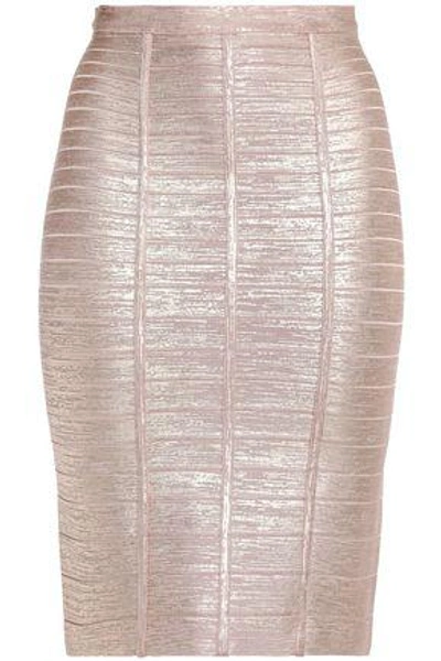 Shop Herve Leger Hervé Léger Woman Coated Metallic Bandage Skirt Rose Gold