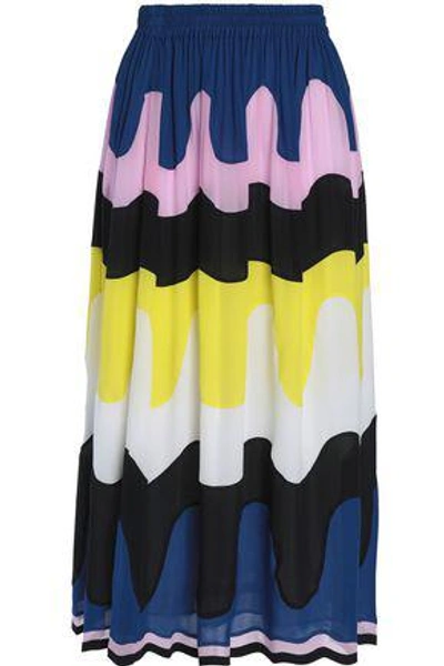 Shop Emilio Pucci Printed Silk-crepe Midi Skirt In Royal Blue