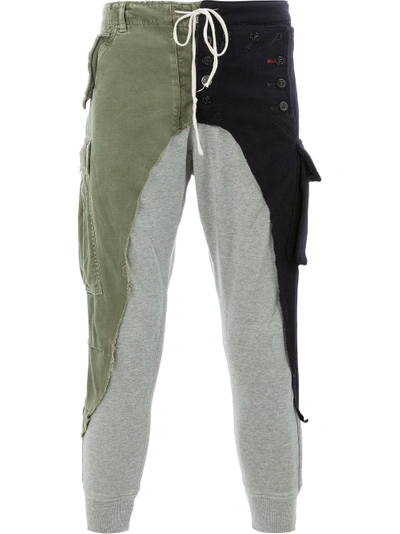 Shop Greg Lauren Patchwork Sports Trousers - Green