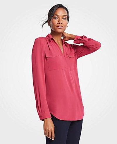 Shop Ann Taylor Petite Camp Shirt In Sweet Cranberry