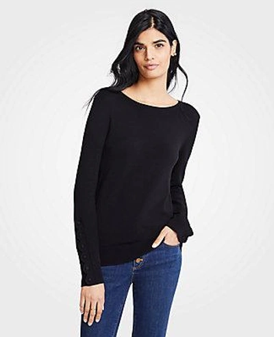Shop Ann Taylor Scalloped Button Cuff Sweater In Black