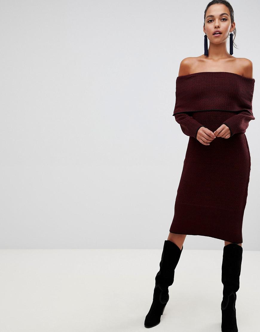 off the shoulder sweater midi dress