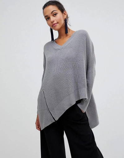 Shop Liquorish Asymmetric Sweater With Zip Detail - Gray