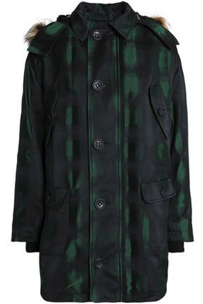 Shop Red Valentino Woman Faux Fur-trimmed Quilted Shell Hooded Down Jacket Dark Green